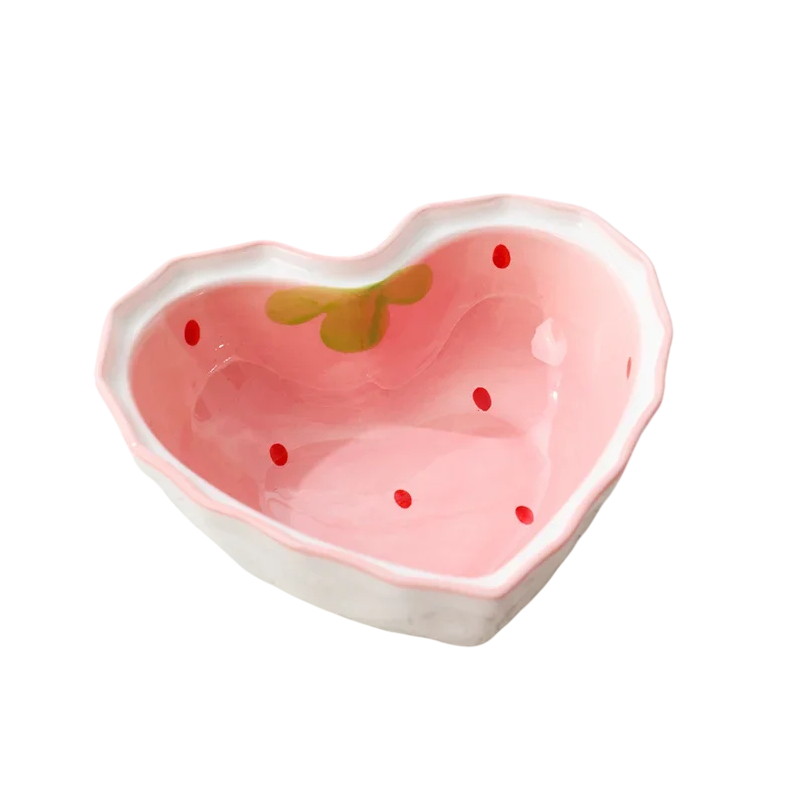 Keramická miska ve tvaru srdce 400 ml 14,5 x 15 x 5,5 cm keramika růžovo-bílá pro servírování dezertů a pochutin 2